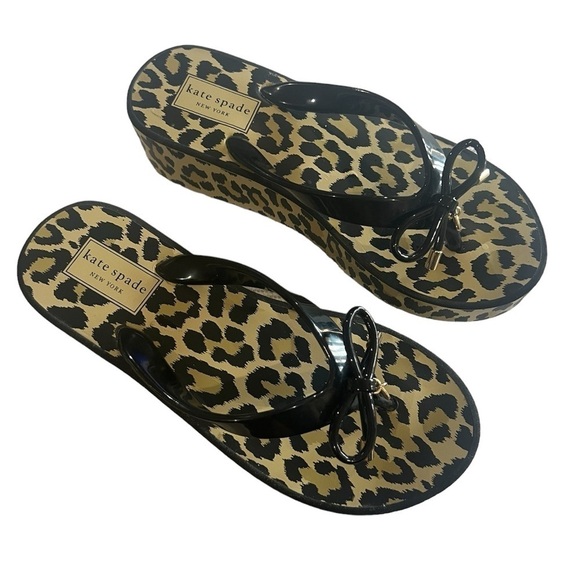 Kate Spade Women’s Size 5 Rhett Leopard Print Wedge Flip Flop Sandal. NWOT - Picture 1 of 12